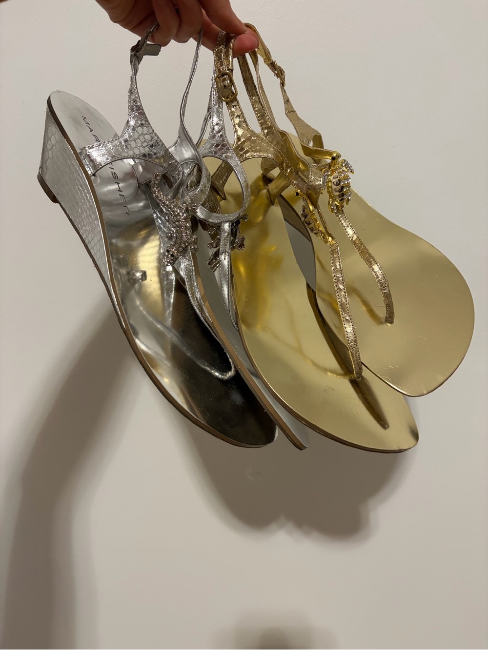 Marc Fisher Metallic Gold & Silver Wedge Sandals – Women's Dress Wedges Bundle